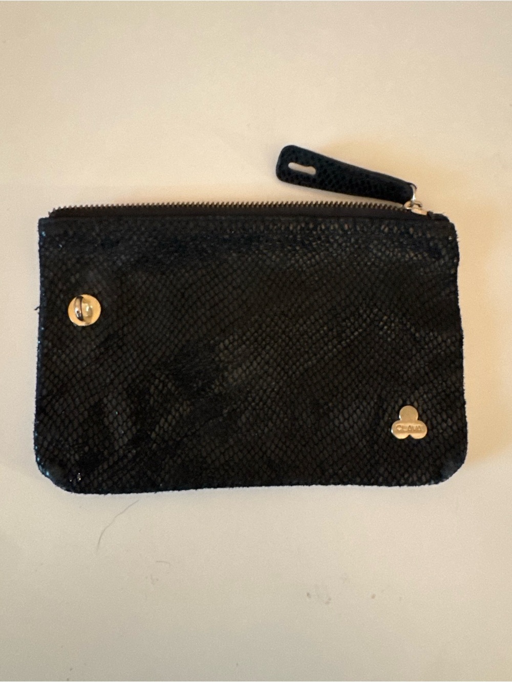 Clava Black Snakeskin/Embossed Clutch